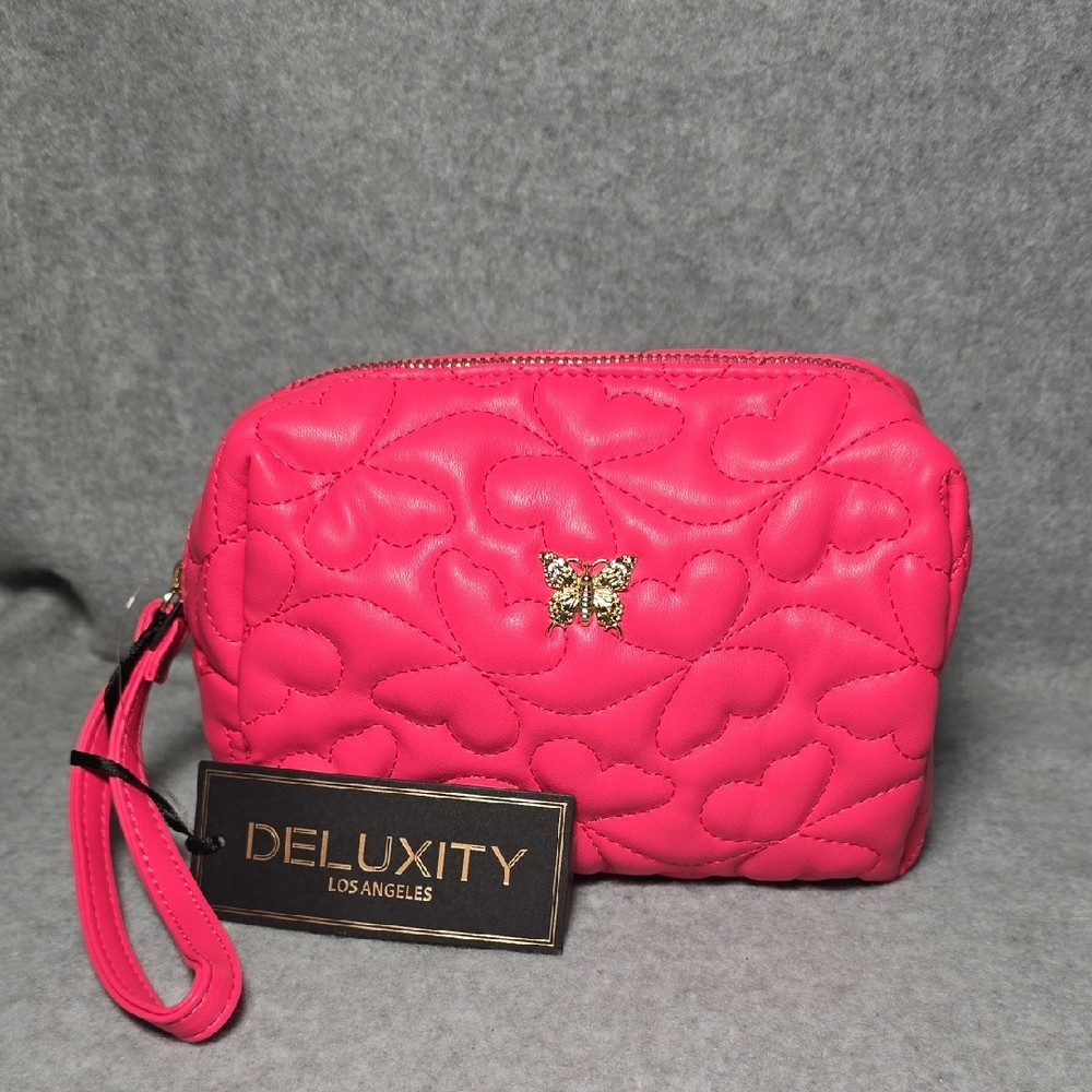 Deluxity Butterfly Quilted Vegan Leather Wristlet/Cosmetic Bag NWT